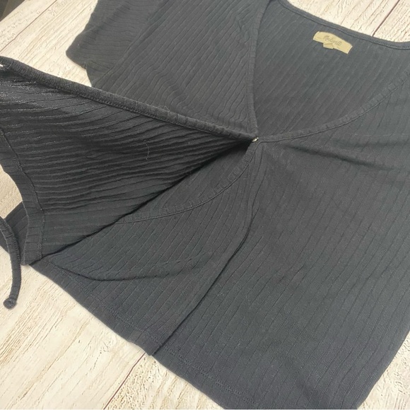 Madewell Black Ribbed Wrap Blouse Shirt Large - Picture 3 of 10